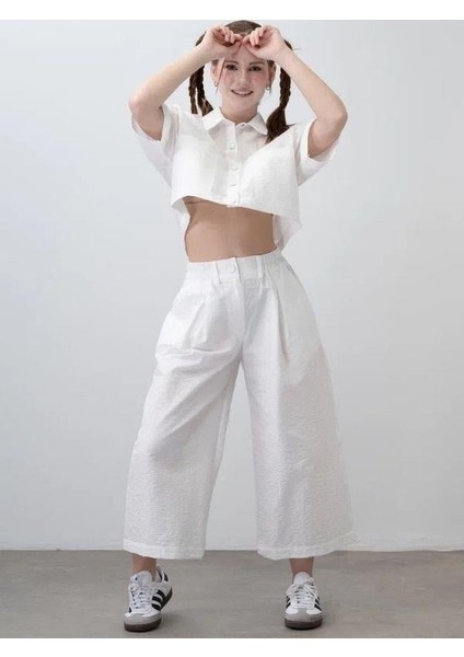 Kız Çocuk Crop Gömlek Poplin Pantolon Takım