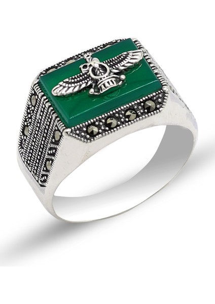 Zümrüt Taşlı Ahura Mazda Model 925 Ayar Gümüş Markazit Unisex Yüzük 201024245