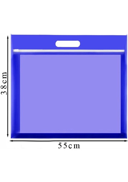 Mavi Plastik Fermuarlı Proje Dosyası 35X50 cm 1 Adet Tutmaçlı 38X55 cm Resim ve Proje Ödev Dosyası El Tutmalı