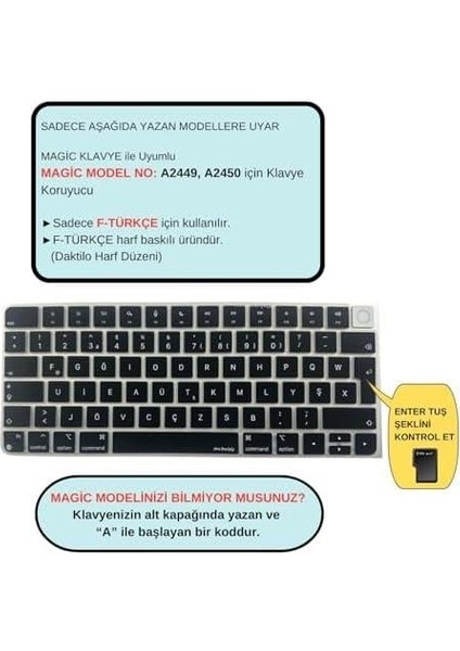 F Klavye Apple Magic Keyboard-3 Touchid'li A2449 A2450 Modeli ile Uyumlu Siyah