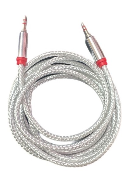 Hasır Örgülü 2 Metre Aux Kablosu Ses Kablosu 3.5 mm Beyaz