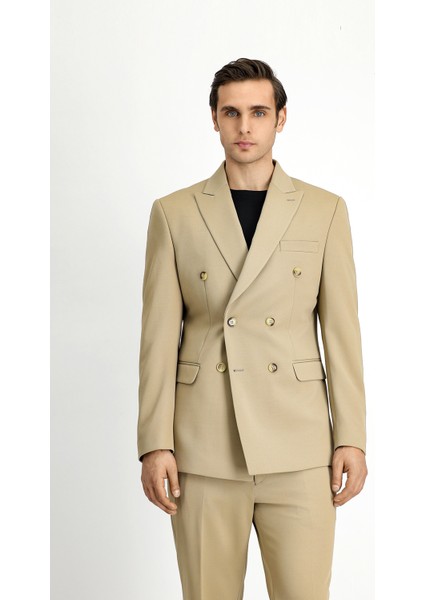 Slim Fit Dar Kesim Kruvaze Takım Elbise