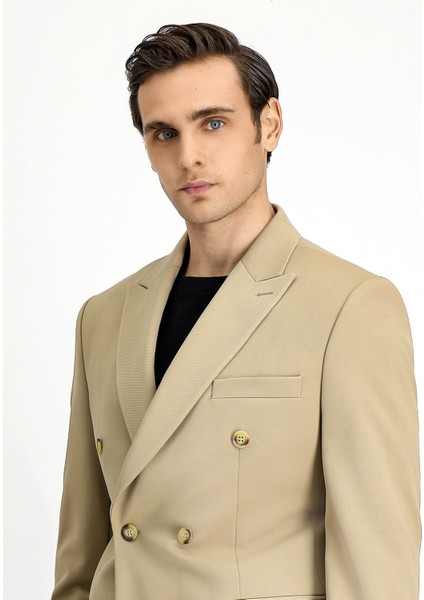Slim Fit Dar Kesim Kruvaze Takım Elbise