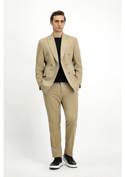Slim Fit Dar Kesim Kruvaze Takım Elbise