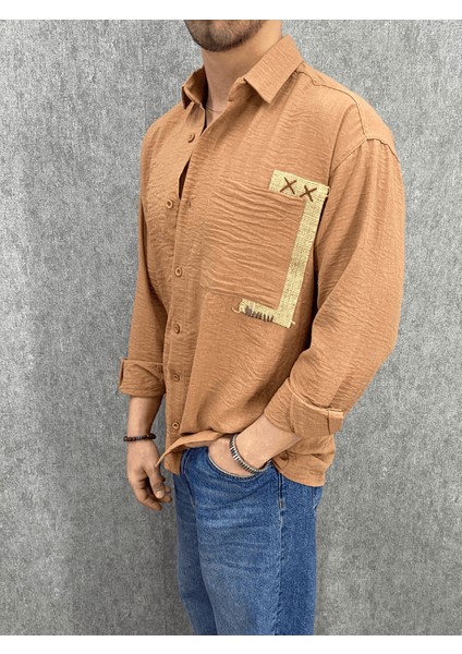 Oversize El Işi Detaylı Pamuklu Toprak Gömlek