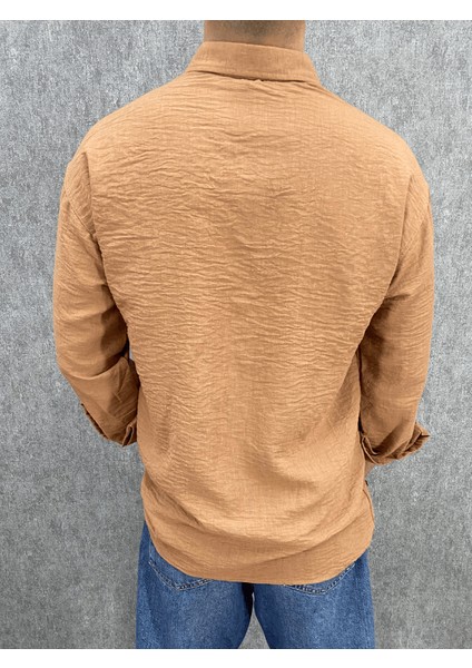 Oversize El Işi Detaylı Pamuklu Toprak Gömlek