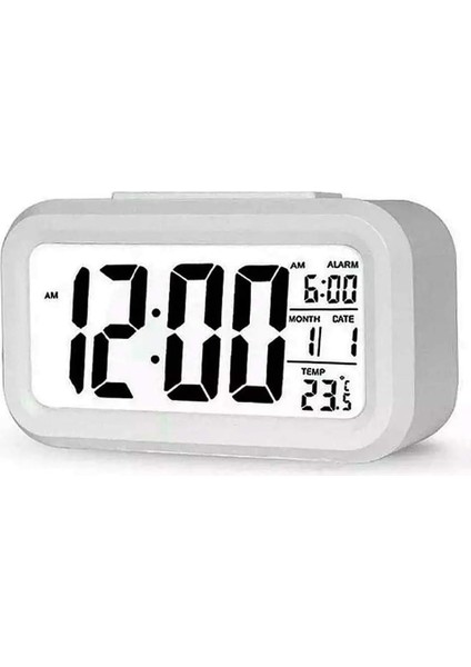 Dekoratif Dijital Alarmlı Saat, 12/24 Dönüştürme Gece Görüşlü Yatak Başucu Saati Masa Saati LED Ekran Pilli Çalar Saat 13 x 4.5x 7.5cm (Beyaz)