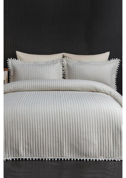 Home Collection Kapitone Ponpon 3 Parça Yatak Örtüsü Ç.k Krem