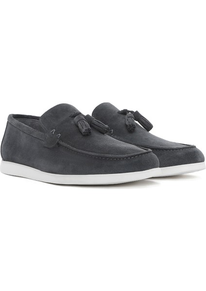 Erkek Gri Püsküllü Süet Deri Casual Loafer 25SFD750310 modelleri