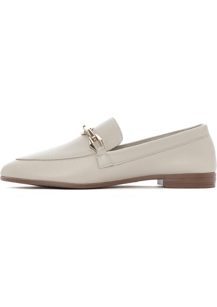 Kadın Bej Tokalı Deri Loafer 25SFD351518