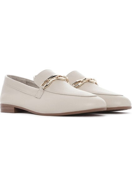 Kadın Bej Tokalı Deri Loafer 25SFD351518