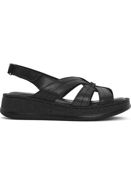 Kadın Siyah Kalın Tabanlı Deri Comfort Sandalet 25SFD321314