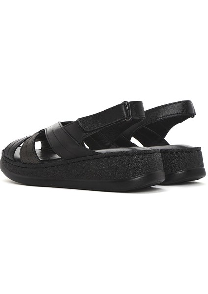 Kadın Siyah Kalın Tabanlı Deri Comfort Sandalet 25SFD321314 indirimleri