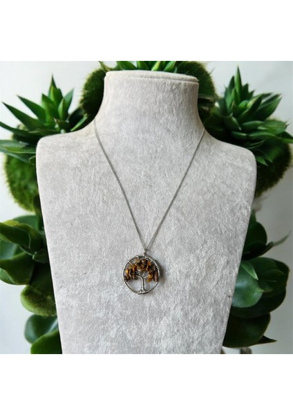 Kahverengi Doğal Taşlı Ağaç Detaylı Kolye