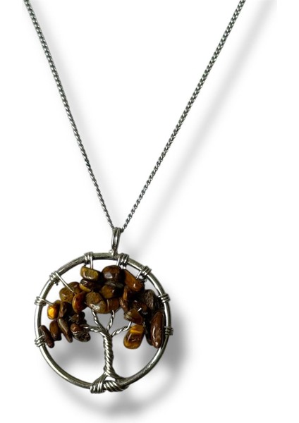 Kahverengi Doğal Taşlı Ağaç Detaylı Kolye fiyatları