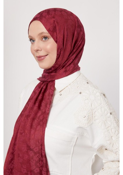 Vişne Leopar Desen İtalyan Jakar Şal