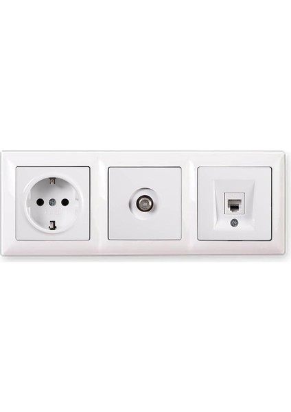 Visage Beyaz 3'lü Set Topraklı Priz, F Konnektör ve Nümeris Cat3 Telefon Priz Set