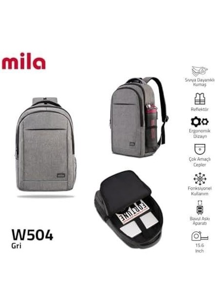 Seri W504 15.60'' KI3-01-003 Network 4 Serisi Reflektörlü, Macbook, Macair Ile Uyumlu Laptop Sırt Çantası - Gri