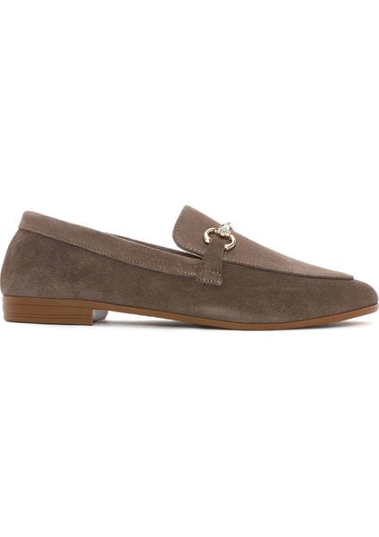 Kadın Vizon Tokalı Süet Deri Loafer 25SFD351610