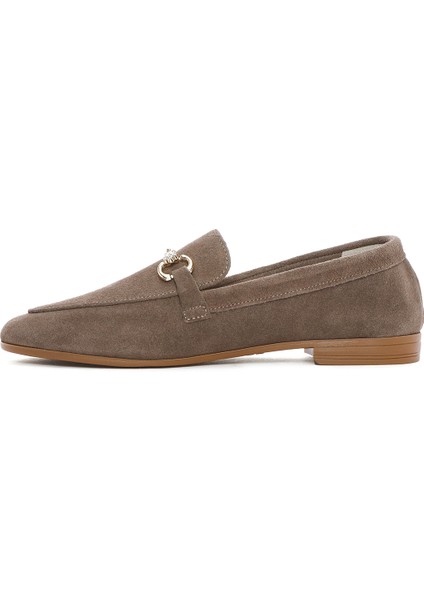 Kadın Vizon Tokalı Süet Deri Loafer 25SFD351610