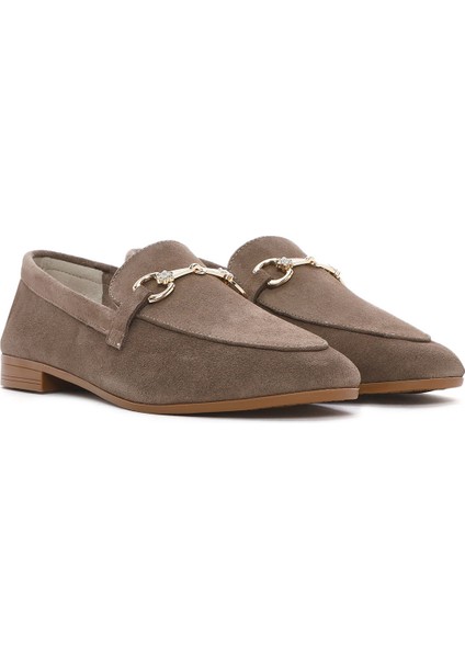 Kadın Vizon Tokalı Süet Deri Loafer 25SFD351610