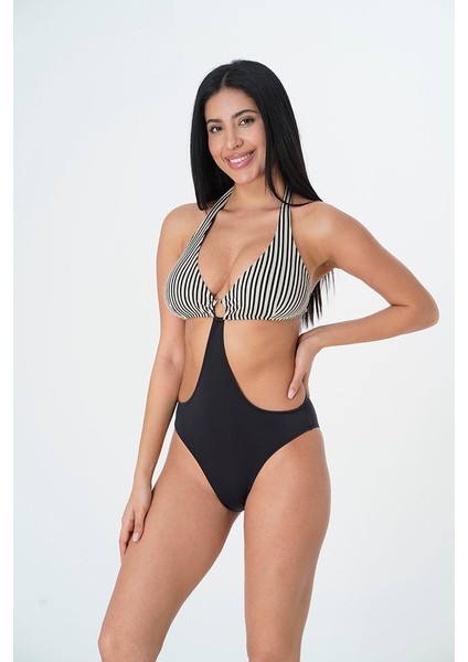 Sunsurf 2025 Kreasyonu Siyah Beyaz Taşlı Mayokini