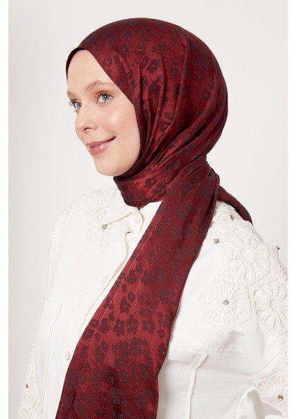 Bordo Leopar Desen İtalyan Jakar Şal
