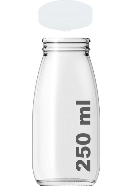 250 ml Şeffaf Süt, Ayran, Limonata, Meşrubat Şişesi 250 cc Plastik Kapaklı Boş Cam Şişe 6 Adet