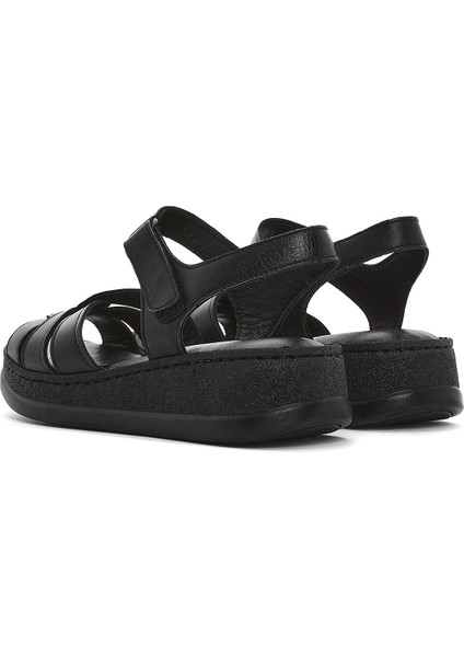 Kadın Siyah Bantlı Kalın Tabanlı Deri Comfort Sandalet 25SFD321418