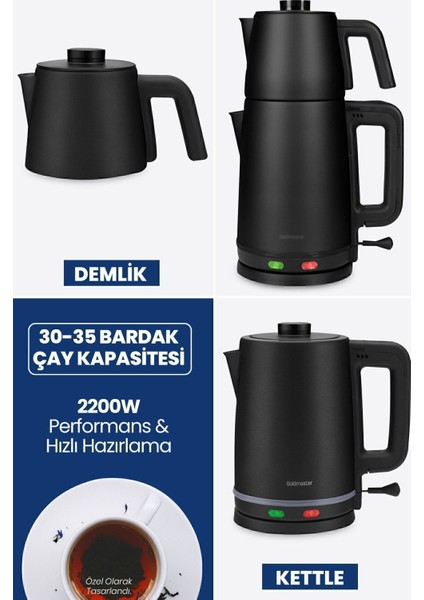 Chaidem Xl 2200 Watt Paslanmaz Çelik Damlatmaz Çelik Çay Makinesi ve Su Isıtıcısı Siyah