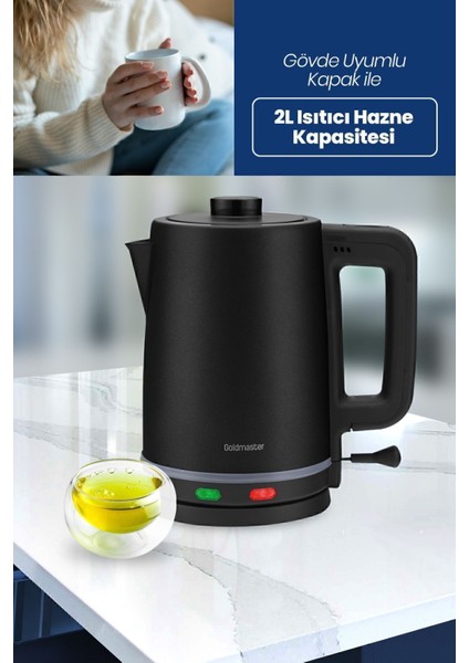 Chaidem Xl 2200 Watt Paslanmaz Çelik Damlatmaz Çelik Çay Makinesi ve Su Isıtıcısı Siyah