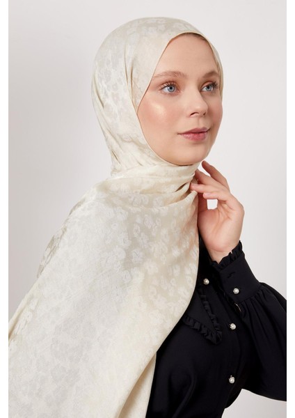 Krem Leopar Desen İtalyan Jakar Şal