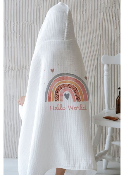 4 Kat Müslin Kapüşonlu Havlu - For Baby Serisi - Somon Gökkuşağı fiyatları