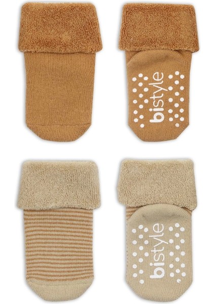 Bistyle Çemberli Kaymaz Havlu Soket Çorap 2'li BS10503 Bej-Hardal fiyatları