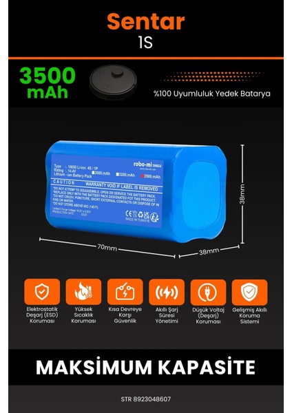 Sentar 1S 3500mAh Robot Süpürge Bataryası - Koruma Katmanlı Batarya Teknolojisi fiyatları