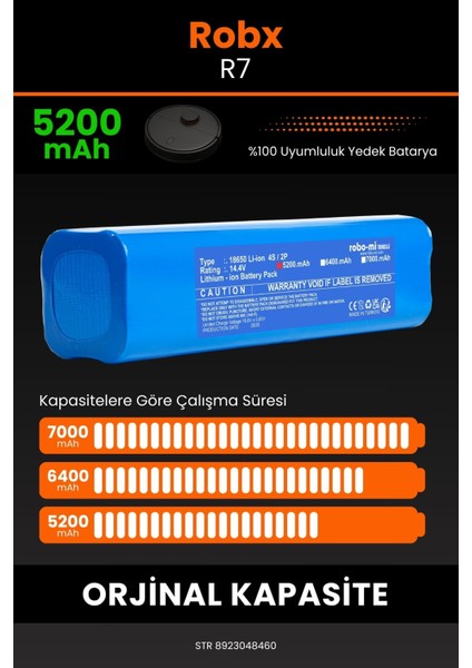 Robx R7 5200mAh Robot Süpürge Bataryası - Sertifikalı Güvenlik, Gerçek Kapasite fırsatları