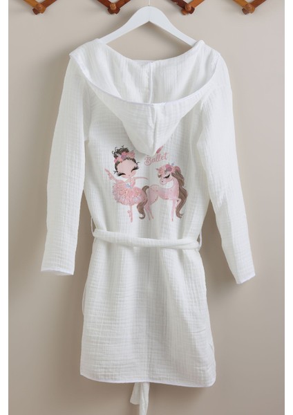 4 Kat Müslin Bornoz - For Baby Serisi - Pembe Tütülü Balerin ve Unicorn