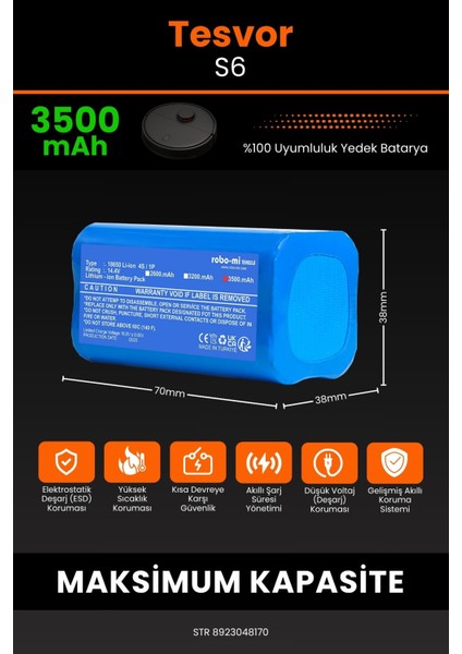 Tesvor S6 3500mAh Robot Süpürge Bataryası - Sertifikalı Güvenlik, Gerçek Kapasite fiyatları