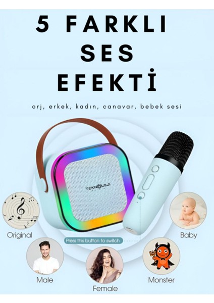 K12 Kablosuz Bluetooth Hoparlör Karaoke Mikrofon 5 Ses Efektli Rgb Hd Stereo ?Es Usb/Sd/Fm fiyatları