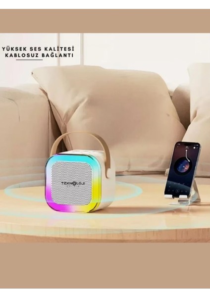 K12 Kablosuz Bluetooth Hoparlör Karaoke Mikrofon 5 Ses Efektli Rgb Hd Stereo ?Es Usb/Sd/Fm fırsatları