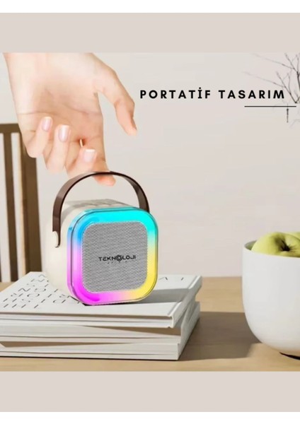 K12 Kablosuz Bluetooth Hoparlör Karaoke Mikrofon 5 Ses Efektli Rgb Hd Stereo ?Es Usb/Sd/Fm indirimleri