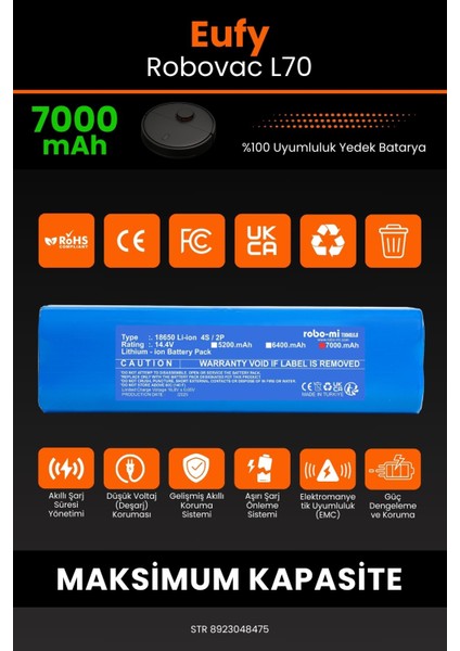 Eufy Robovac L70 7000mAh Robot Süpürge Bataryası - Sertifikalı Güvenlik, Gerçek Kapasite modelleri