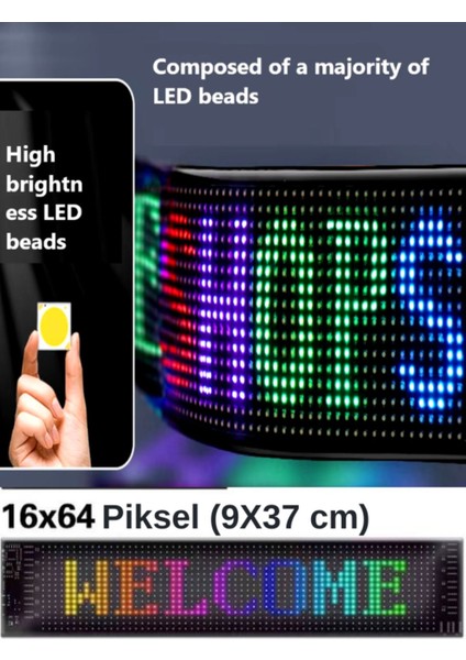 LED Ekran Matrix Panel Cama Yapışan Büyük Boy 16X64 Telefon App Kontrol Digital Araba Yazısı Rgb fırsatları