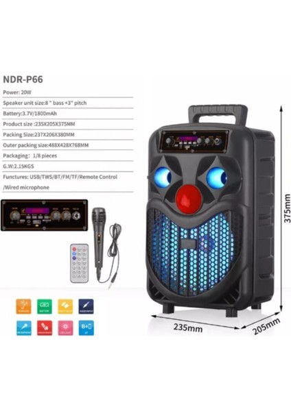 Kablosuz Hoparlör 8 Inç Büyük Boy Bluetooth Speaker Karaoke Mikrofon Işıklı Parti Fmradyo Aux Sd USB modelleri