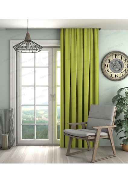 Yağ Yeşil'i,kadife Dokulu Fon Perde,pilesiz Ekstrafor Büzgülü (Tek Kanat)