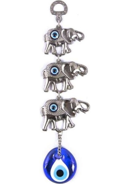 Zamak Döküm Metal 3'lü Sırtı Boncuklu Fil Figür Duvar Kapı Süsü ve Aksesuar