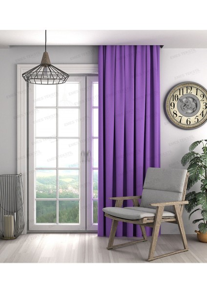 Mor Fon Perde,mor Kadife Dokulu Fon Perde,pilesiz Ekstrafor Büzgülü (Tek Kanat)