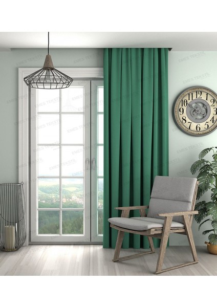 Yeşil Fon Perde,yeşil Kadife Dokulu Fon Perde,pilesiz Ekstrafor Büzgülü (Tek Kanat)