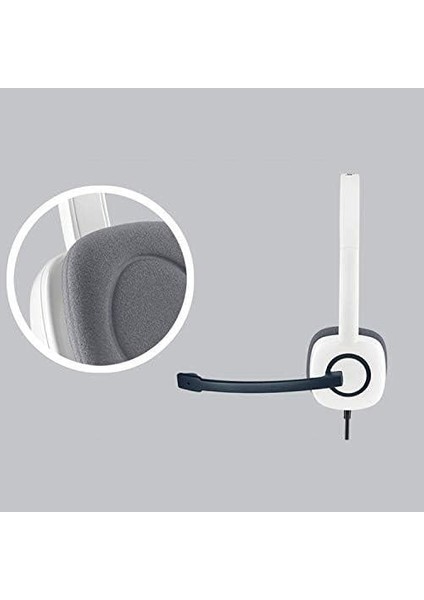 H150 Kablolu Stereo Kulak Üstü Mikrofonlu Kulaklık, Mikrofon ve Ses Çıkışı Için Ayrı Bağlantı, Kablo Üzeri Kontrol Özelliği, Beyaz