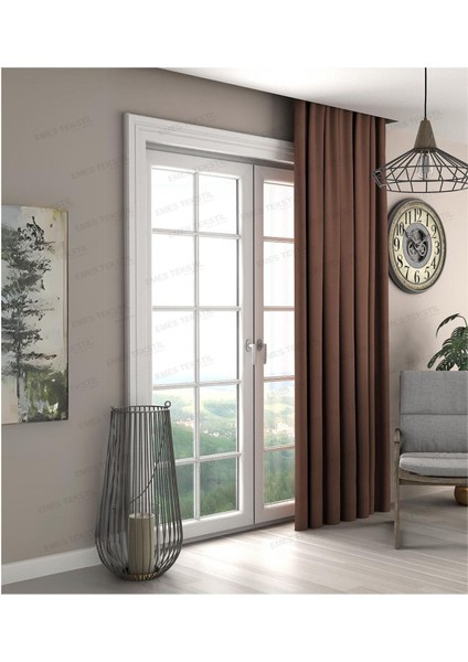 Kahverengi Fon Perde, Kadife Dokulu Fon Perde,pilesiz Ekstrafor Büzgülü (Tek Kanat) fiyatları